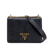 プラダ チェーン ショルダーバッグ ブラック サフィアーノレザー レディース PRADA 【中古】